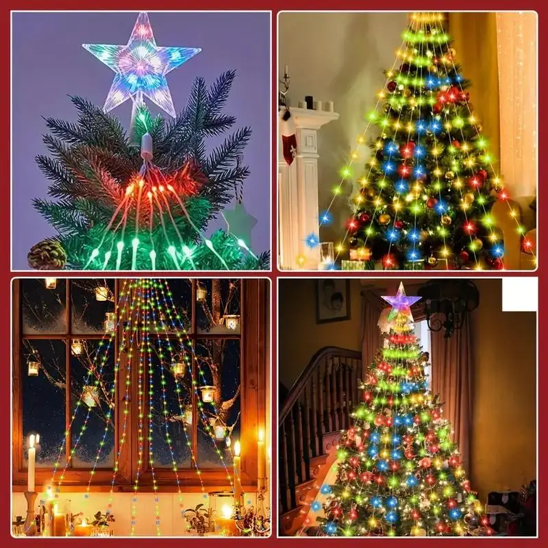 USB Waterfall Lights with Remote Control，8 Modes Dimmable, Waterproof Fairy Lights for Christmas Bedroom Garden Decoration