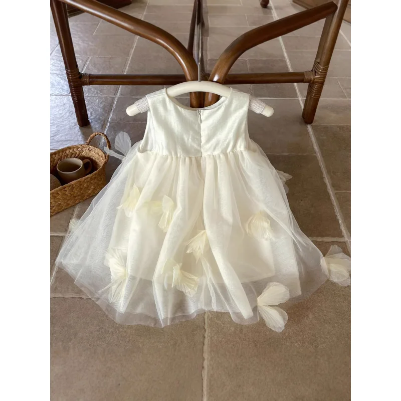 Little Liuxi Girls' Summer Dress, High-end Children's White Tank Dress, Mesh Dress, Princess Dress, Birthday Dress