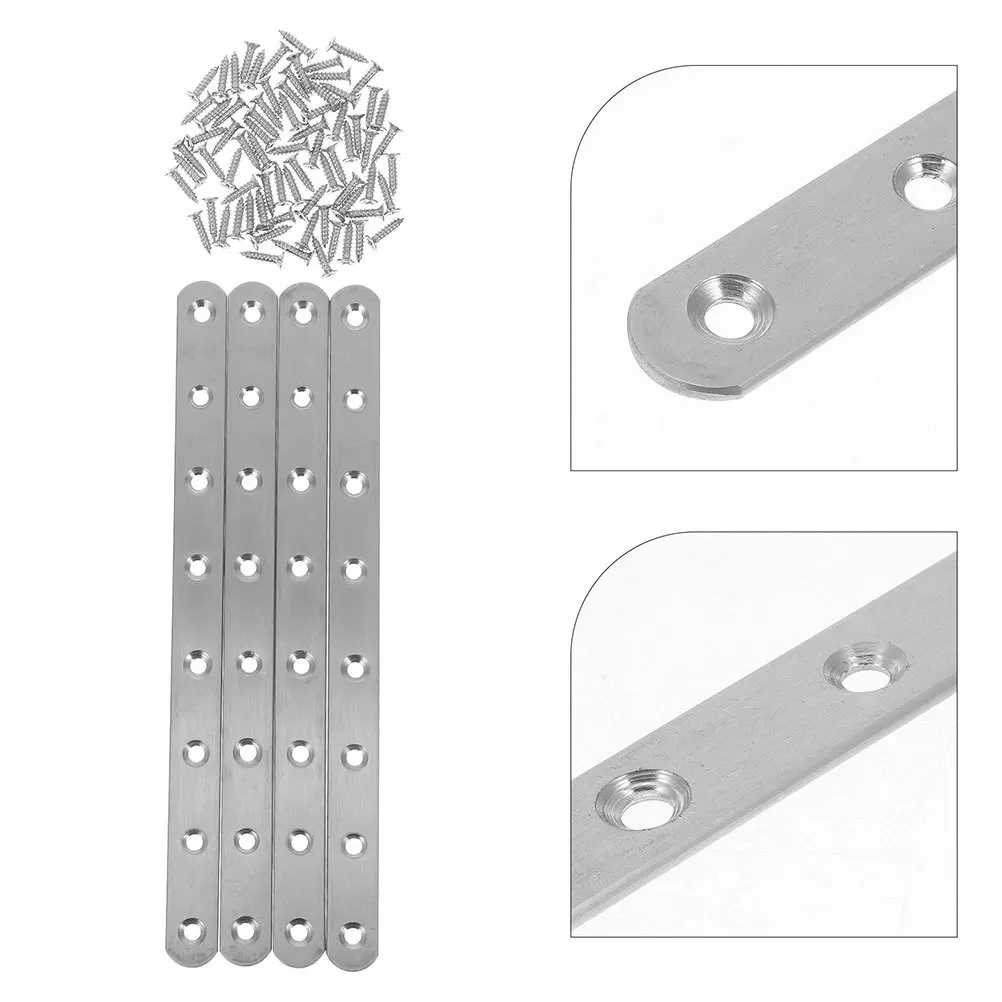 1 Set Stainless Steel Flat Mending Plate Brackets Straight Repair Fixing Connectors For Wood Furniture Durable Rustproof Secure