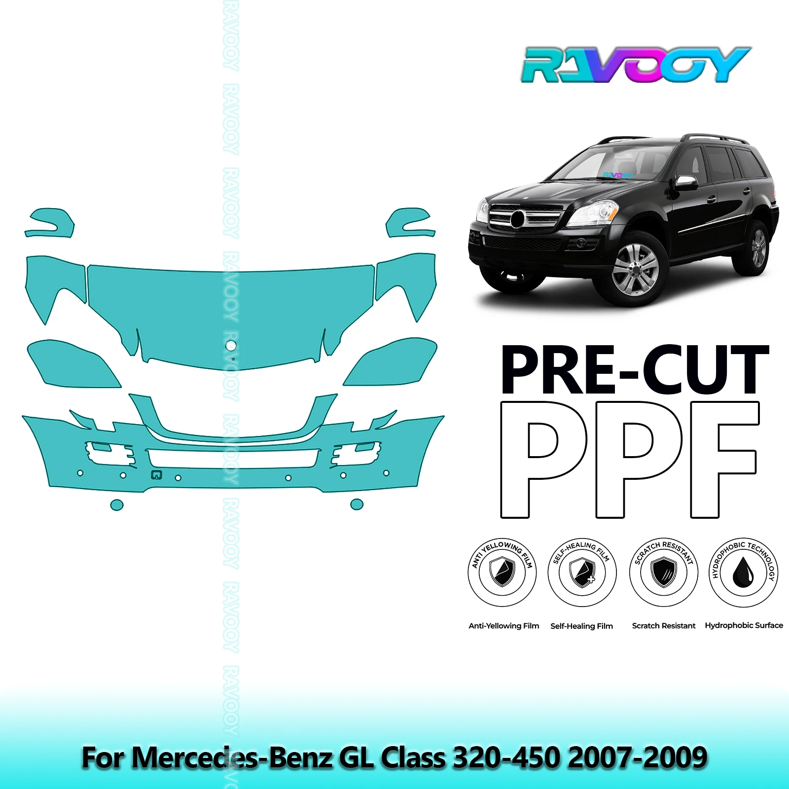 

Car Front Kit Clear Bra Precut PPF Paint Protection Film For Mercedes-Benz GL Class 320-450 2007-2009