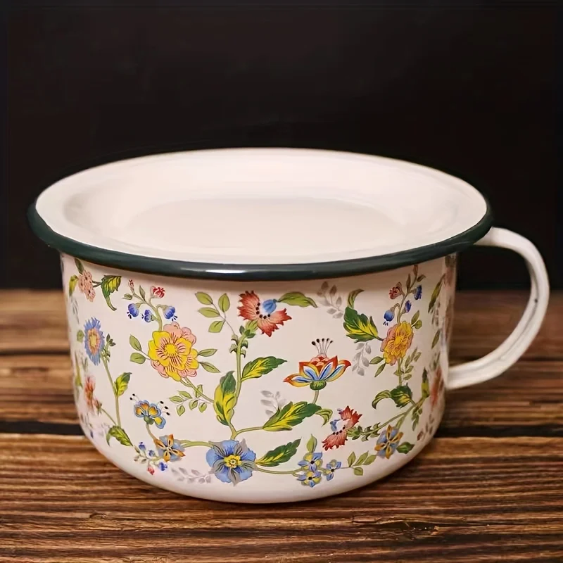 Cuenco de estilo vintage, cubierto y colorido con estampado floral: apto para servir sopa, arroz, fideos, etc.