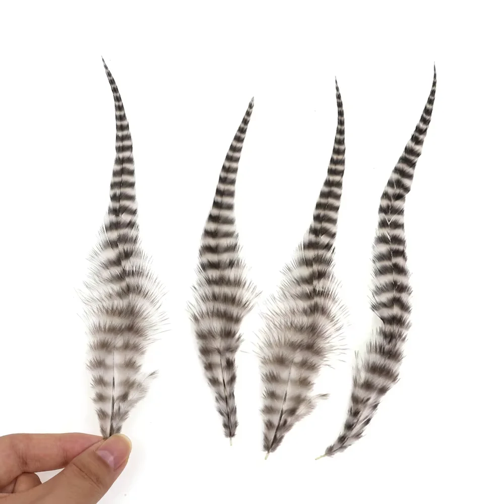 10 Stück/Packung Grizzly Saddle Hackle Hahnenhaar-Feder Fliegenbindematerial für Wooly Bugger Streamer Fliegen, Hechtangelköder – Detail 6