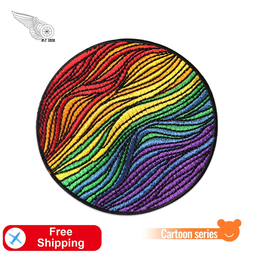 

Флаг гей-прайда, вышитые нашивки для одежды, радужная тонкая железная нашивка, круг для шитья, 3-дюймовый значок, аксессуары для одежды «сделай сам»