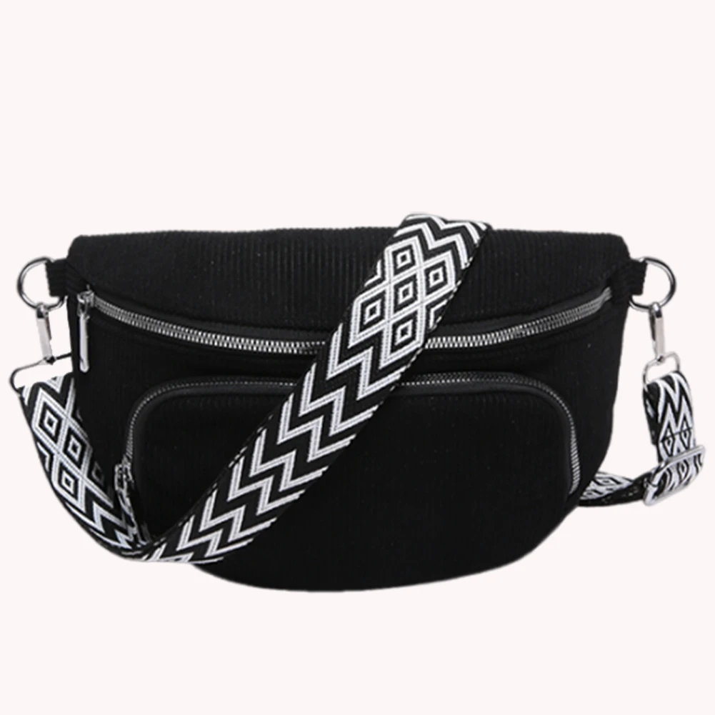 

Corduroy Chest Bag Fashion Fanny Pack Wide Guitar Strap Vintage Shoulder Bag Multi-pockets Casual Waist Bag Outdoor Travel Bag