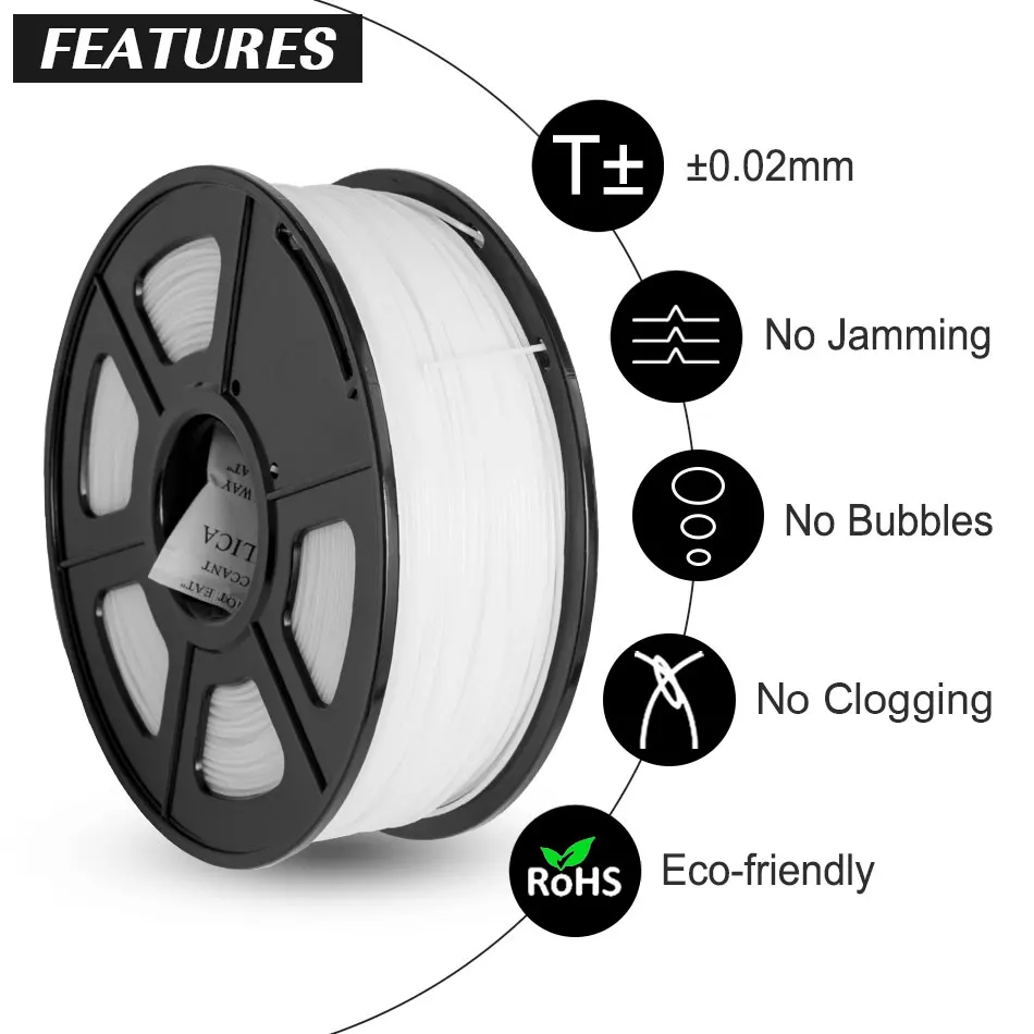 Filamento per stampante 3D SUNLU 1,75 mm 0,9 kg/rotoli Filamento per stampa 3D in ABS bianco e nero Materiale per stampa 3D per stampante 3D