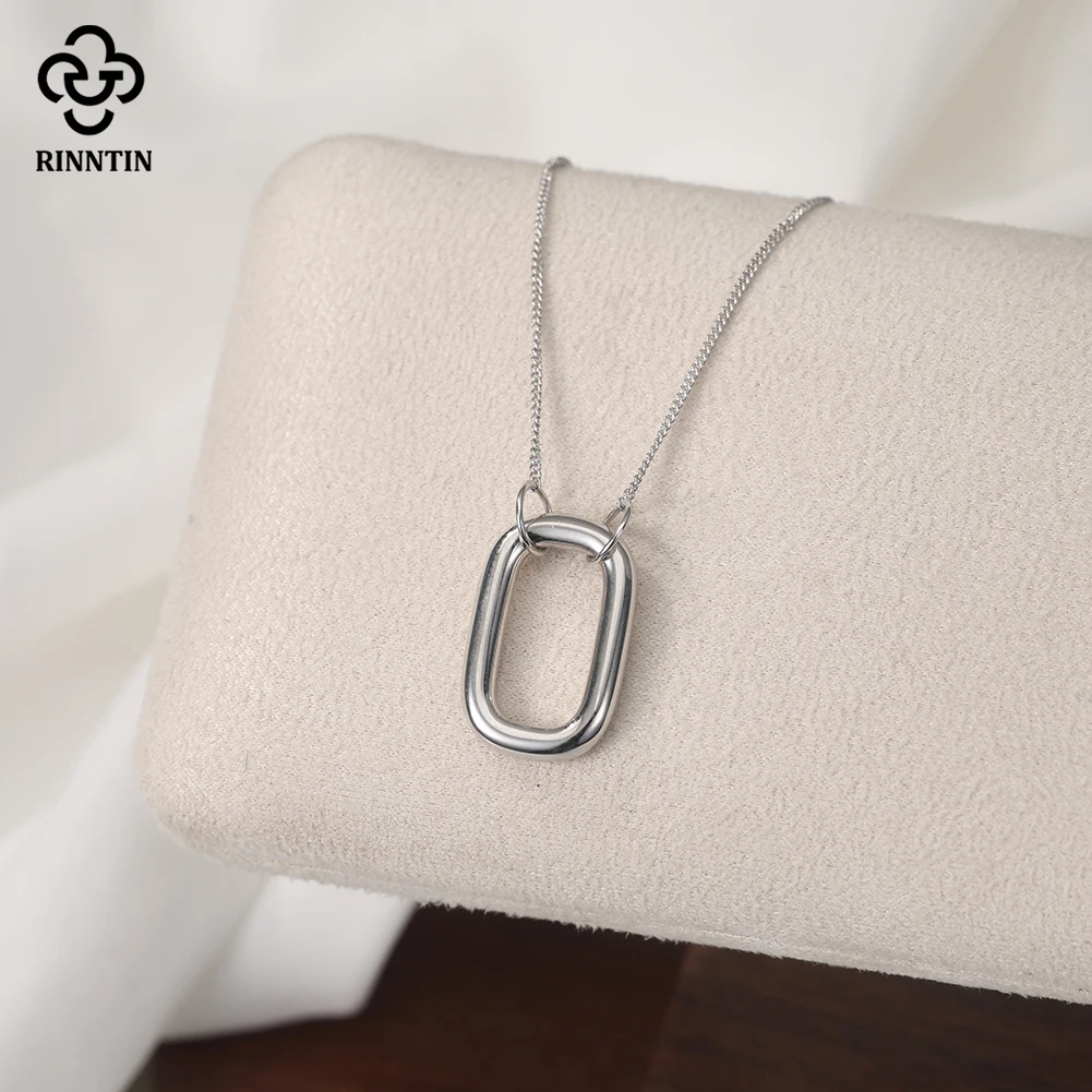 

Rinntin стерлингового серебра 925 пробы квадратный кулон-цепочка ожерелье для женщин подарочная коробка цепочка Шарм свадьба помолвка ювелирные изделия GAN09