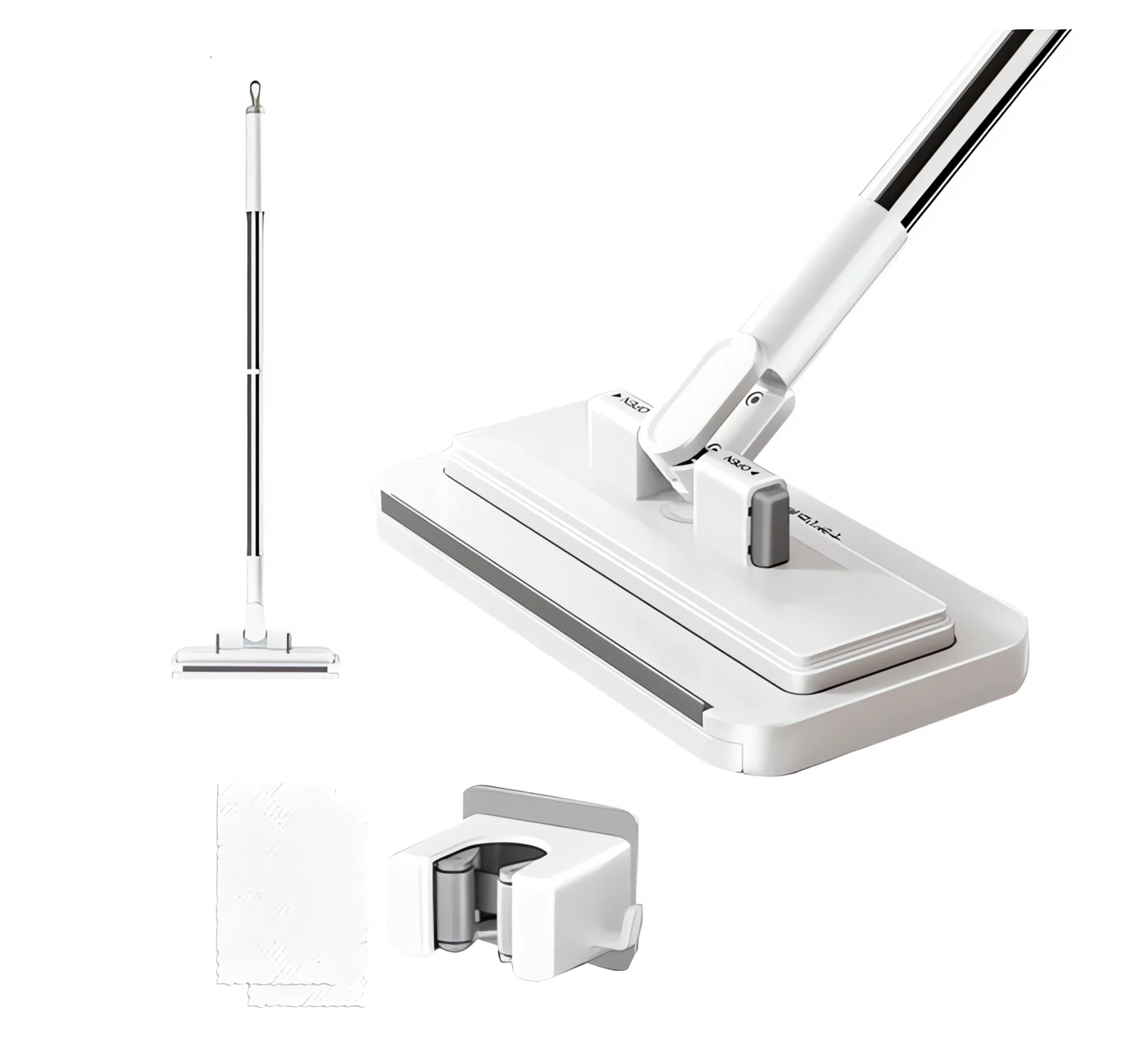 Mini mop, zero-contact gap dust cleaner, 39-inch Lazy Stick and locking head, including upgraded wiper tape, mop holder, and a pack of absorbent ultra-fiber cloth.