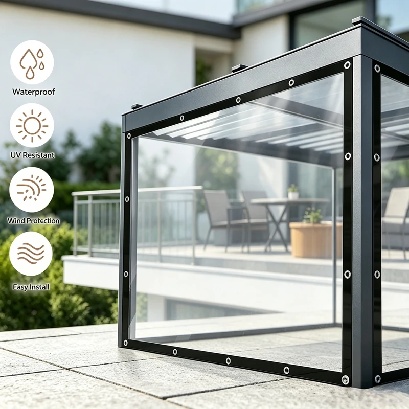99.9% Transparent Clear PVC Tarp Windproof Waterproof Balcony Fence Screen Rainproof Outdoor Protective Tarpaulin Cover