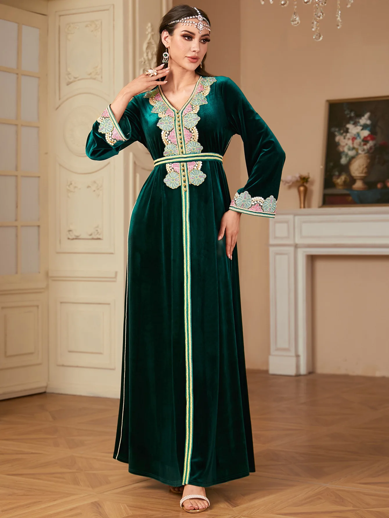 UNI 2025 Eid vestido de terciopelo de invierno Msulim mujeres elegante Abaya con cordones Abayas Marruecos vestido de fiesta Maxi Vestidos Kaftan bata árabe