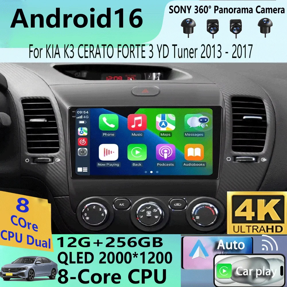 

Автомагнитола Android 16 с CarPlay и Auto для KIA K3 CERATO FORTE 3 YD Tuner 2013-2017, видеоплеер, мультимедиа, Wi-Fi+4G, DSP