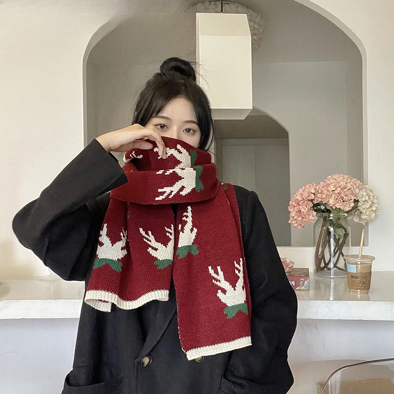 Weihnachten Party Koreanische Mode Mädchen Süße Nette Strickwaren Schal frauen Herbst und Winter Urlaub Geschenke Kawaii Schal Zubehör