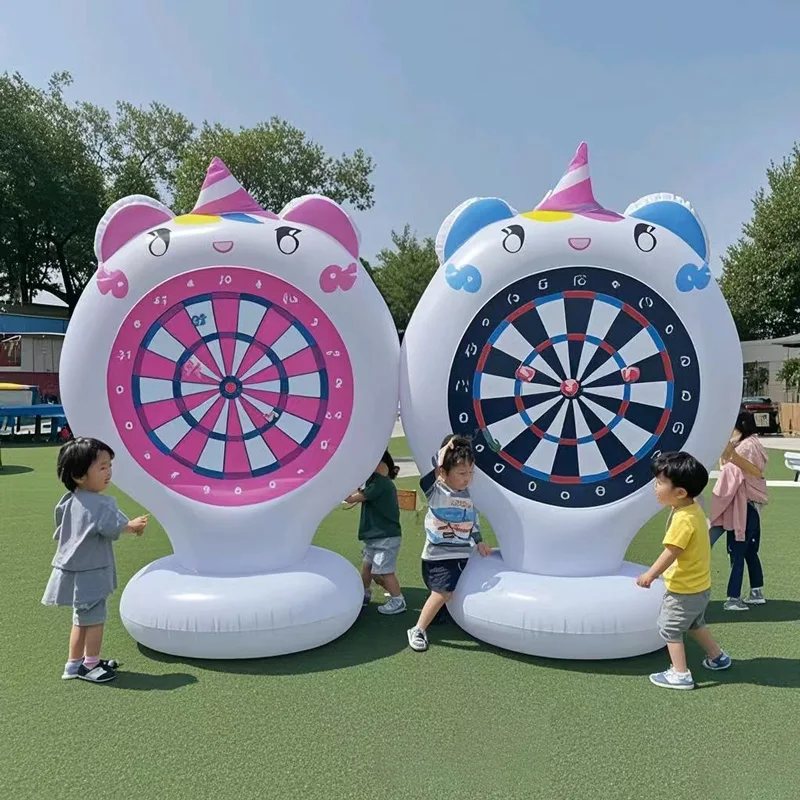 New PVC Inflatable Throwing Target Cute Cartoon Animal Dart Board Children's Lawn Water Throwing Inflatable Target with 4 Balls
