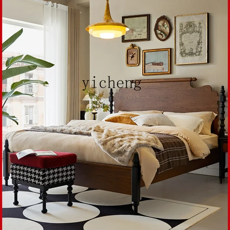 

Vintage Bed Mid-Ancient Bed 1.8 M Double Bed in Master Bedroom Solid Wood Red Oak Furniture