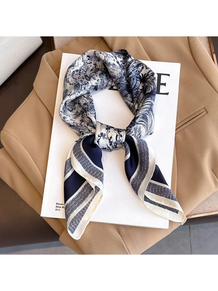 Luxus Floral Print Seide Quadrat Schal Frauen Weiche Satin Kopftuch Haarband Halstuch Kopf Hijab Dame Stirnband Foulard Tasche Band
