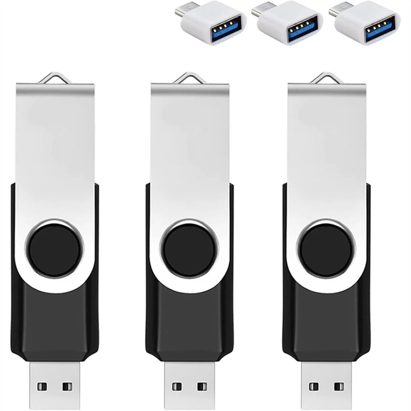 

3 Pack 64GB USB Flash Drive with Type C Adapter and Storage Box, USB 2.0 High Speed Metal Pen Drive 360° Rotatable for