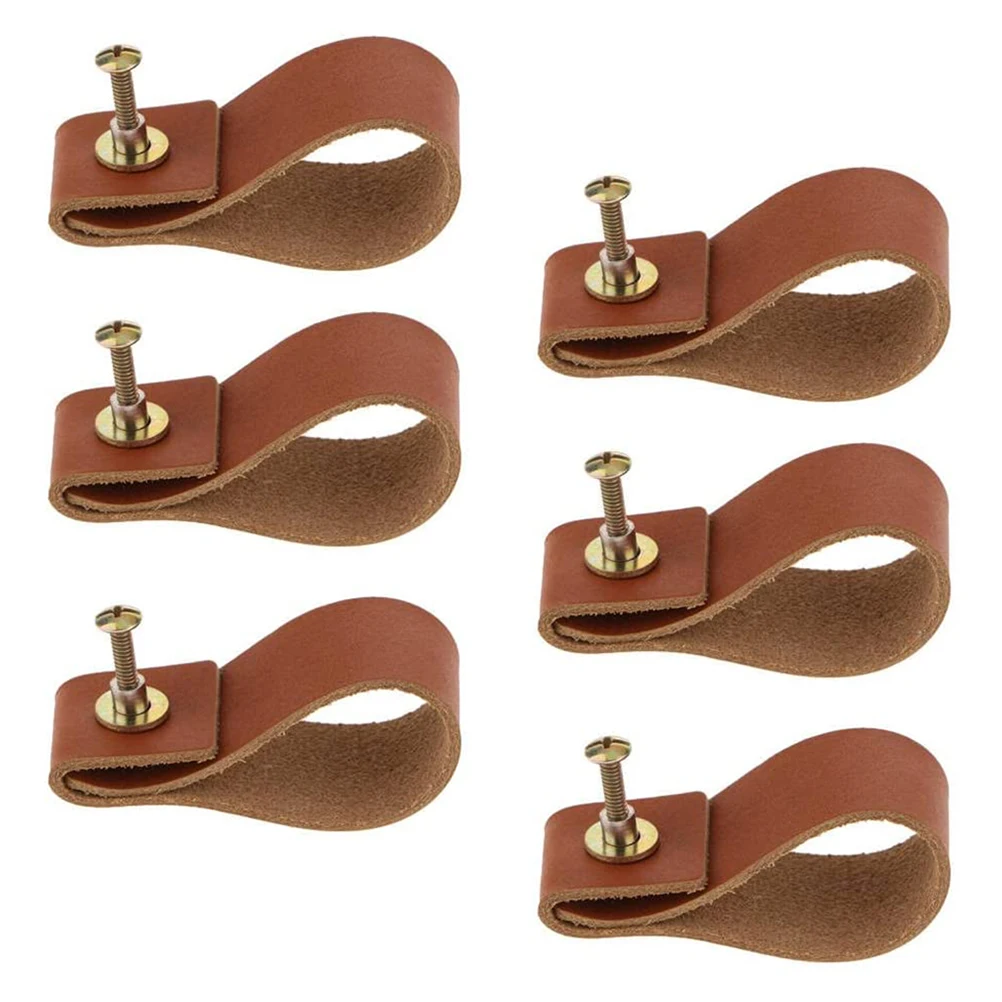 

6 Pcs Door Handle Pulls Cabinet Knob Light Brown Drawer Wardrobe Closet Furniture Hardware Durable Easy Install Wear