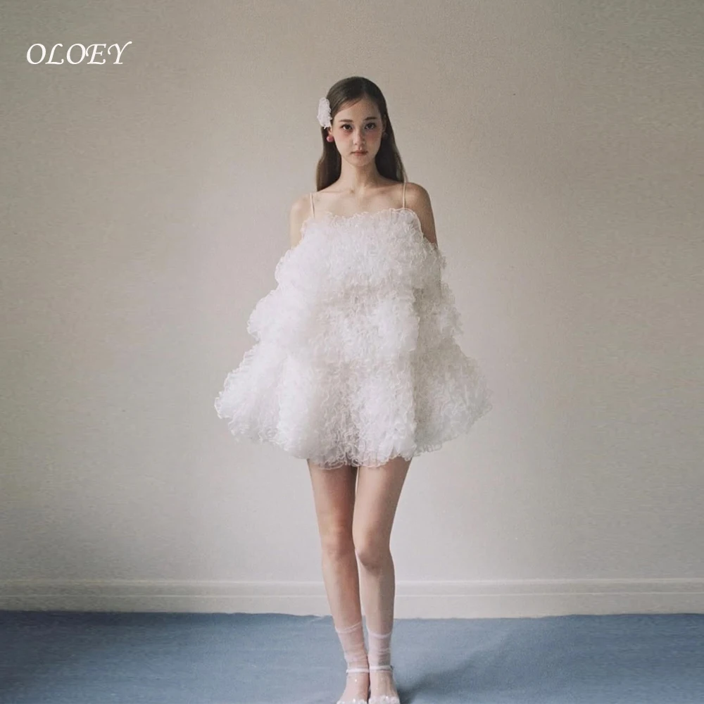 

OLOEY пышное сетчатое мини-платье с рюшами для вечеринки, роскошное тюлевое многоярусное плиссированное платье для выпускного вечера, новое корейское свадебное платье без рукавов для фотосессии