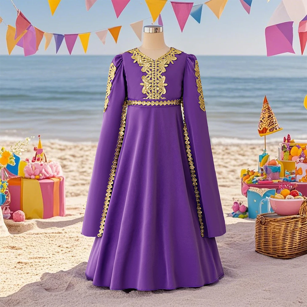 FRobe dress holiday party girls princess dress sequin ribbon children's dress little girl long-sleeved dress Muslim clothing