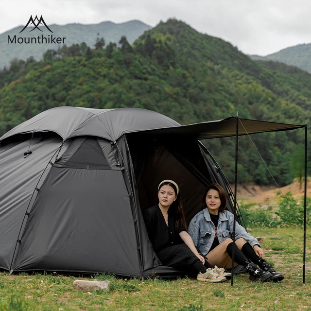 Mountainhiker szk281 3-4人用屋外ラウンドテント210tポリエステル防水シェルター耐引裂性ブラックキャンプドームテント -  AliExpress