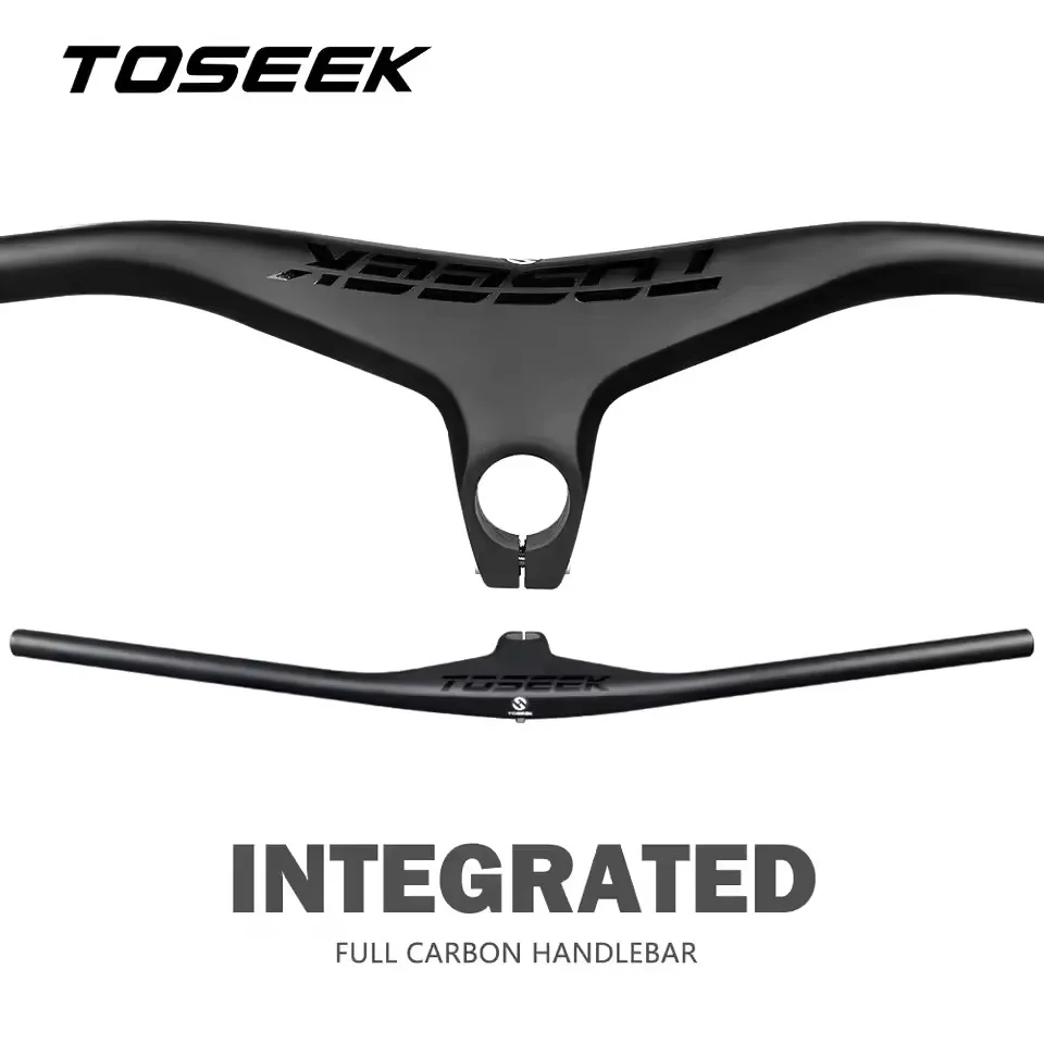 

TOSEEK T800 Carbon Fiber Handlebar MTB Bike Handlebars Mountain Bicycle Integrated Handlebar With Stem -17 Degrees Black Matte