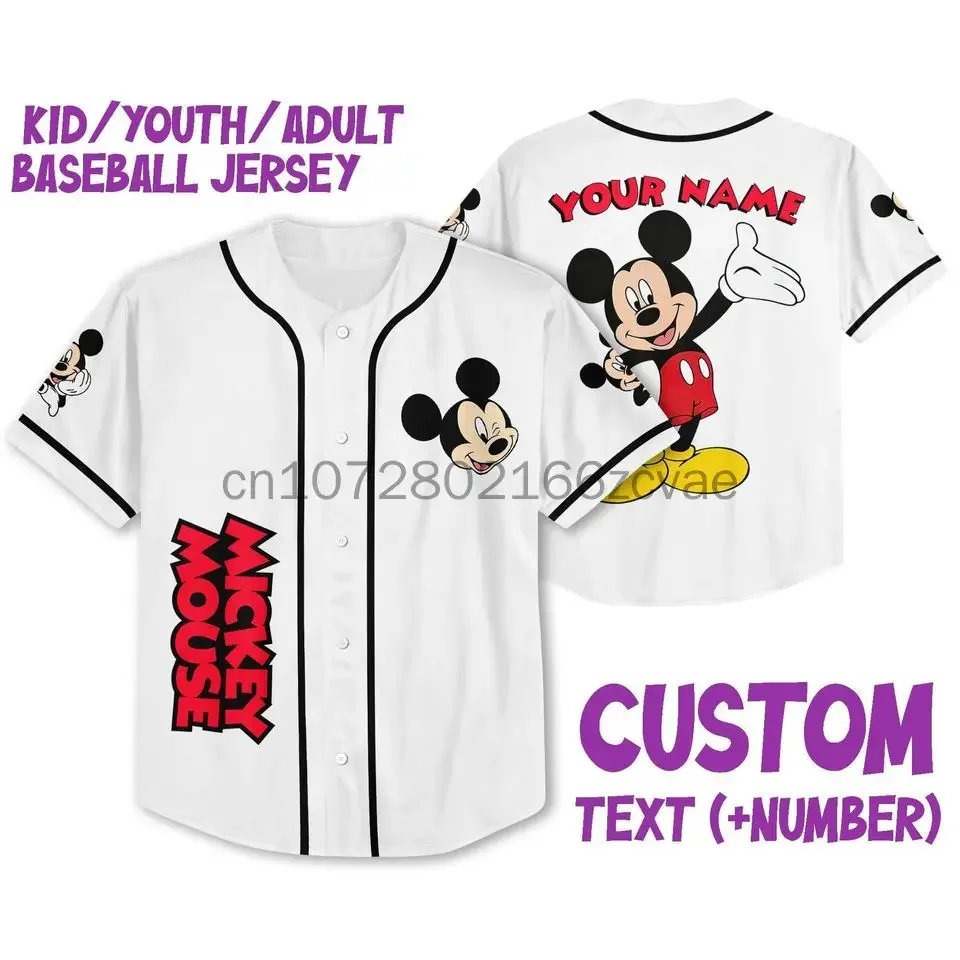 New Disney Baseball Mickey  Baseball Shirt Cartoon Print Baseball Jersey Shirts Outdoor Sports Casual Men Women Kids Tops