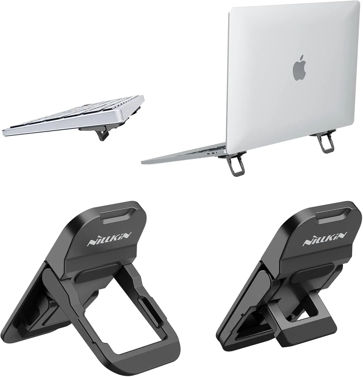 

Portable Laptop Stand with 3 Adjustable Angles, Foldable Keyboard Riser for 10-17 Inch Laptops, Ergonomic Computer Stand with Heat Dissipation, Anti-Slip Silicone, Black