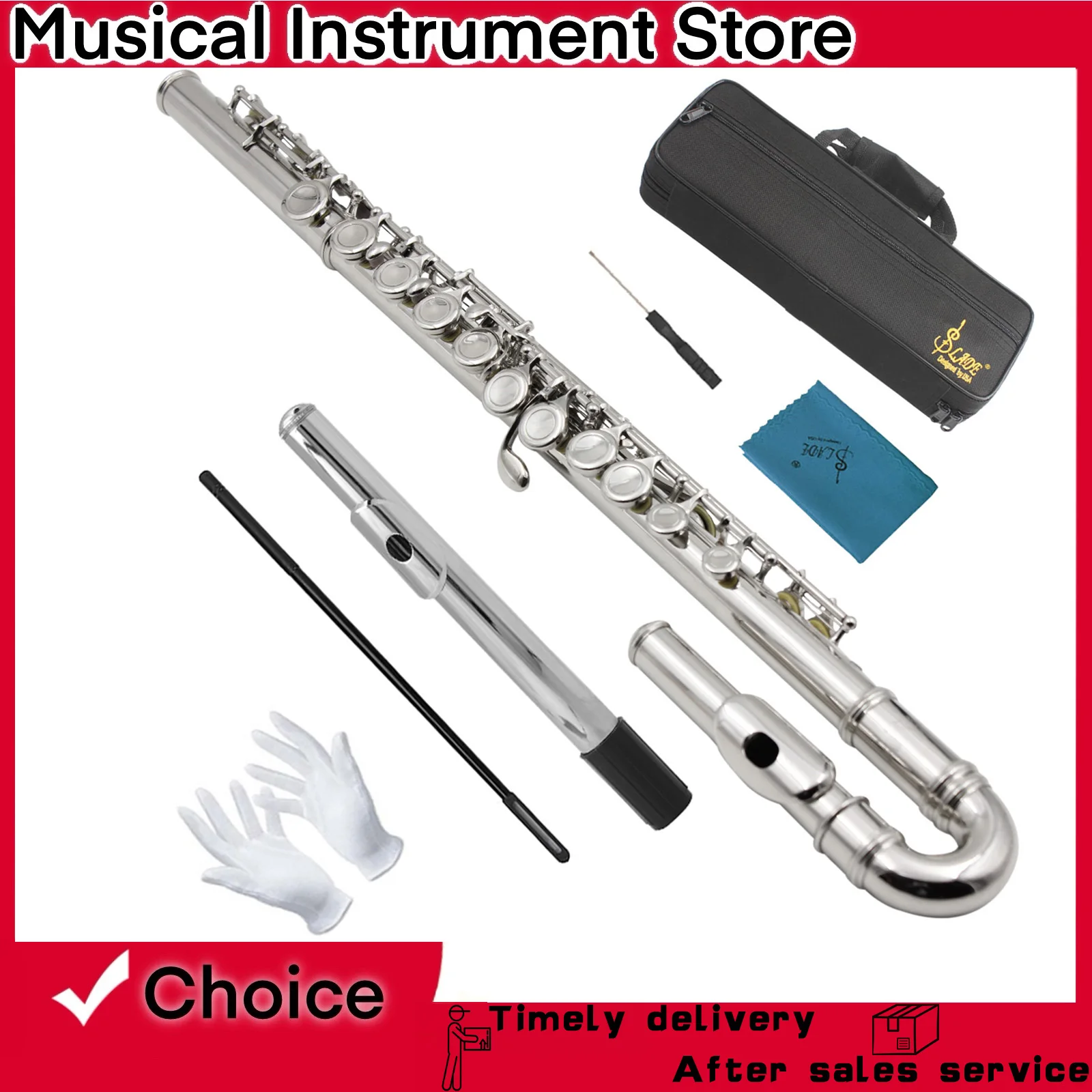 

SLADE Flute 16 Hole Nickel Plated White Copper Children's Bent Pipe Flute Wooden Wind Instrument With Backpack Accessories