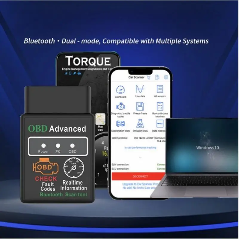 OBD Advanced ELM327 V02H4 Bluetooth OBD2 Scanner Car Fault Code Reader Real-time Data Auto Diagnostic Scan Tool