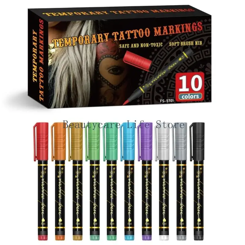 

652C 10 Vibrant Temporary Tattooes Design Markers For Costume Accessories Party Favors And Artistic Body Painting Activities