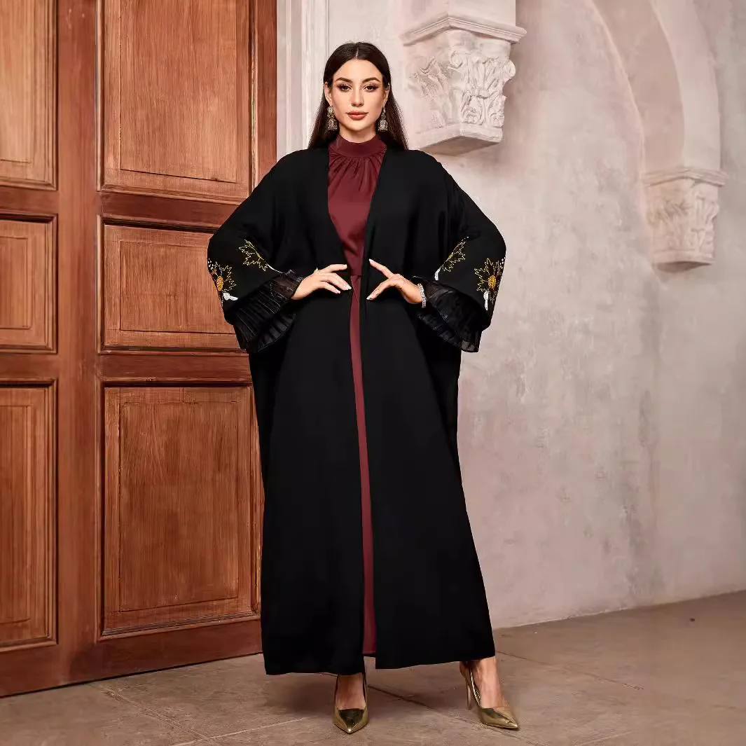 أزياء إسلامية أنيقة رائجة البيع للموسم الجديد في الشرق الأوسط دبي رداء عربي طويل بأكمام تشبه جناح الخفّاش سترة مفتوحة من البوليستر... #2