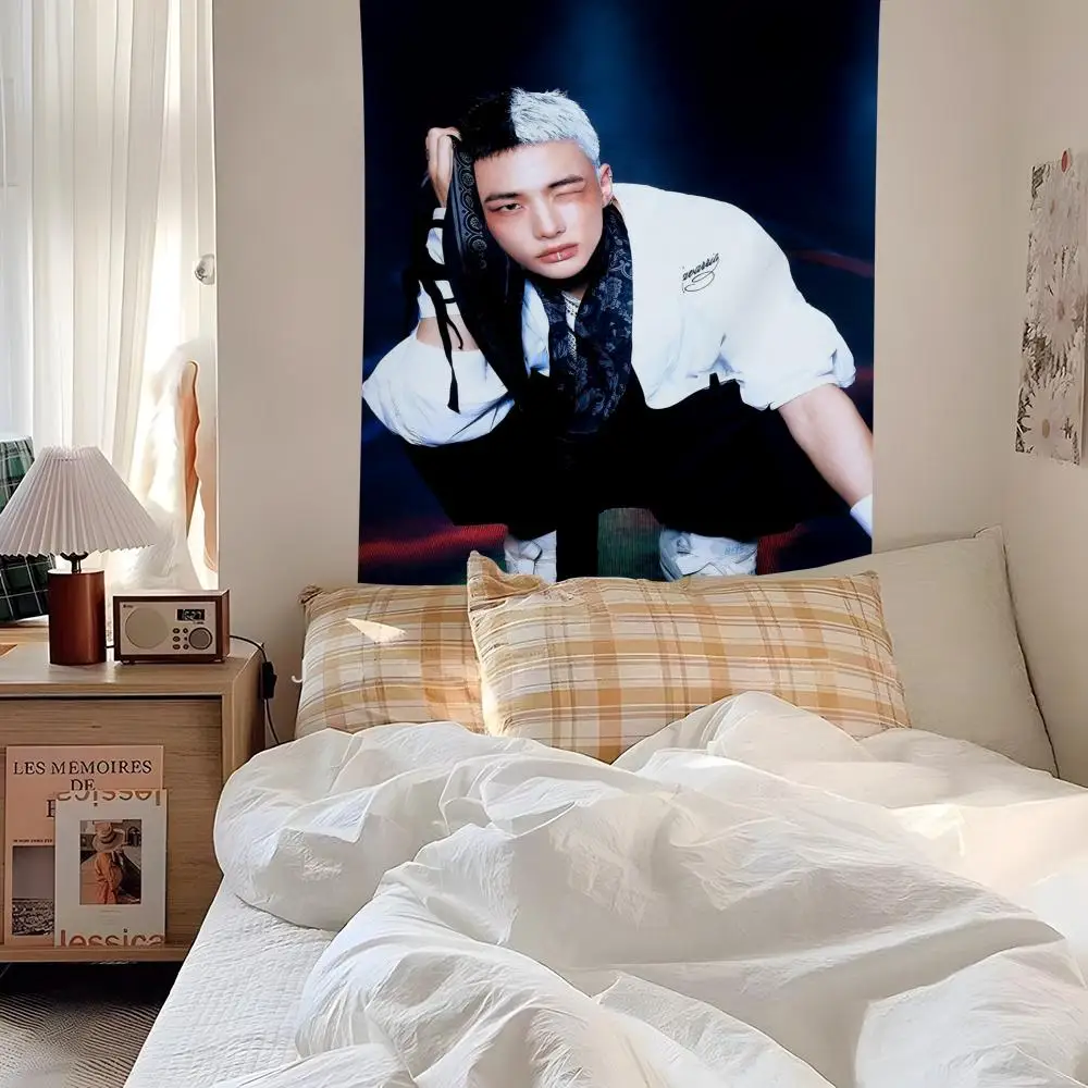 1pc Singer H-hyunjinS Tapestry Background Art Decor For Bedroom Living Room Bar Garden Outdoor  Wall Decor