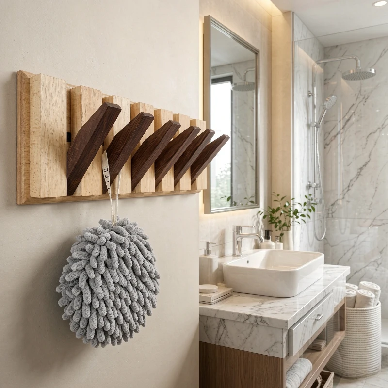 Solid Wood Wall Coat Rack No Punch Clothes Organizer Creative Hooks Entryway Doorway Hanging Storage Home Daily Use 벽걸이 옷걸이