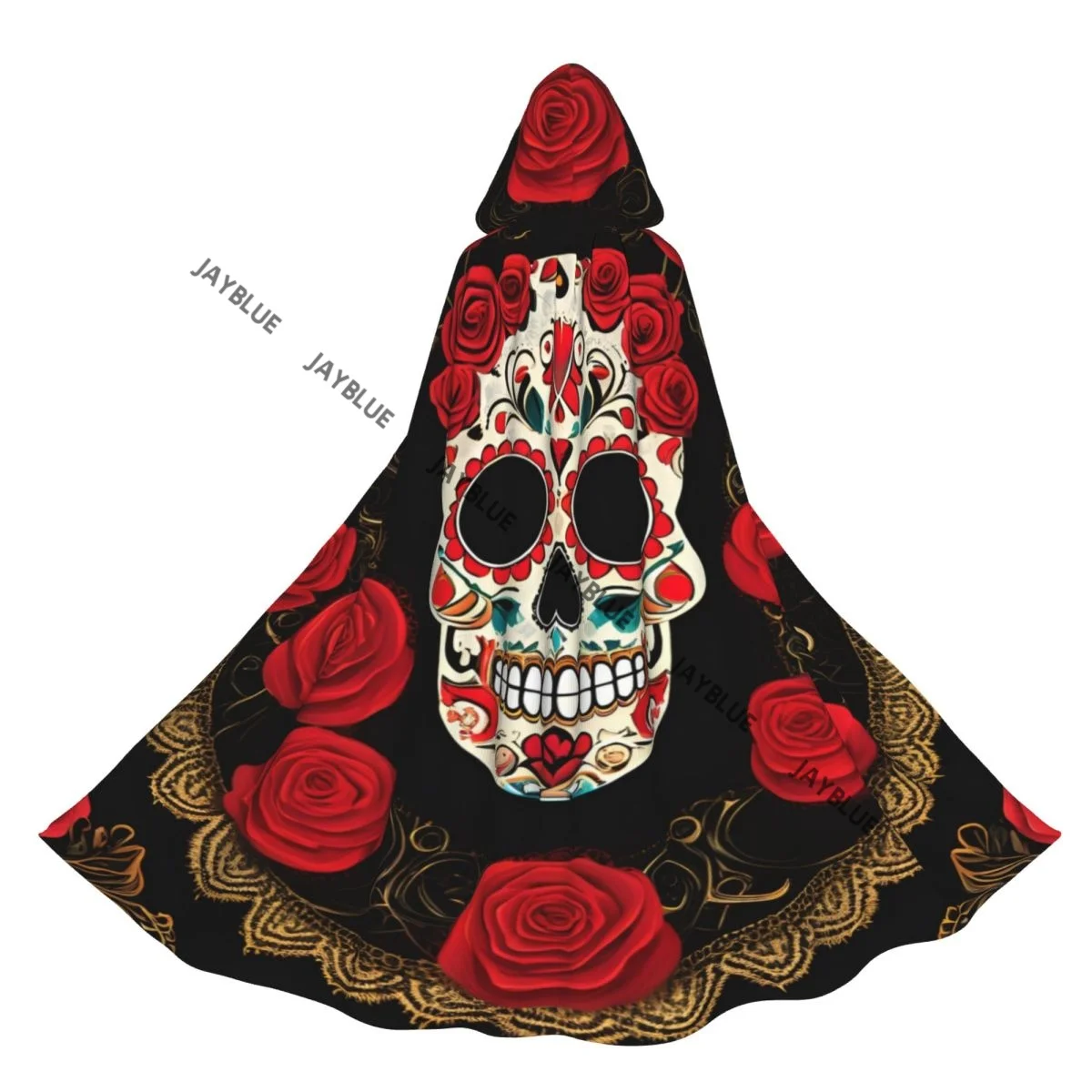 

Long Cape Cloak Frame With Mexican Skull Woman Hooded Cloak Coat Autumn Hoodies