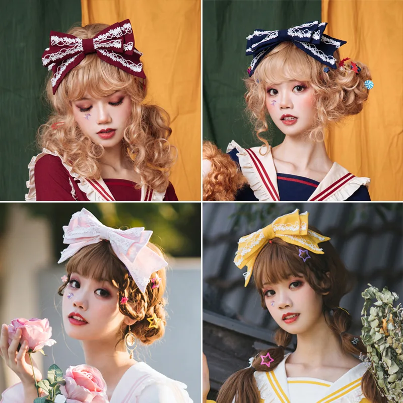 

Lolita Hair Band Japanese Cute Princess Bow Double Lace Kawaii Women Anime Costume Props Daily Leisure Lolita Headwear Headband