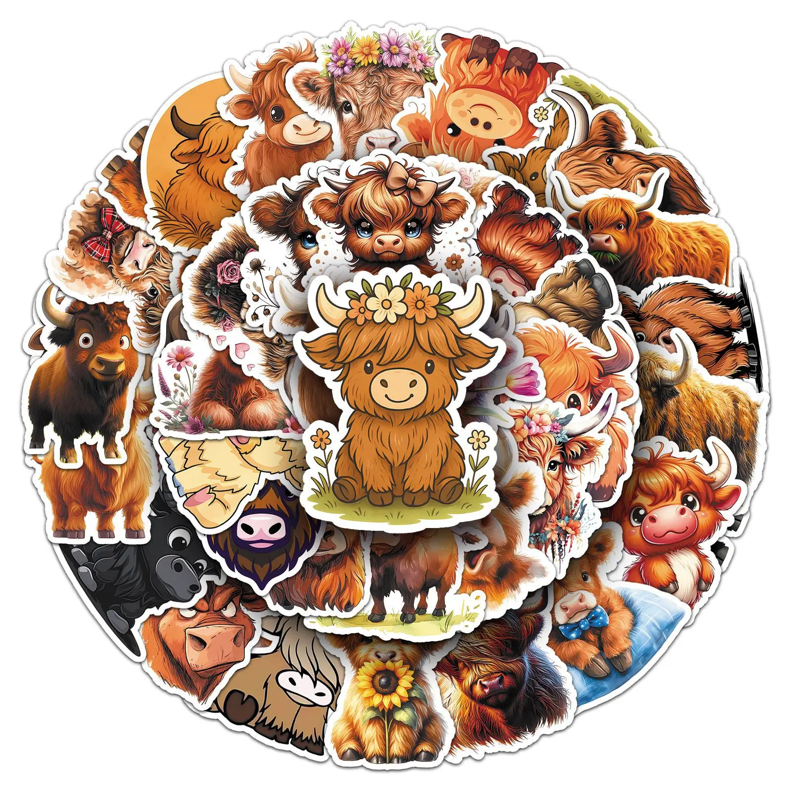 10/50PCS Kawaii Cow Cartoon Stickers Animal Meme Graffiti Yak Decoration Highland Cow DIY Toys Laptop Guitar Car Bike Decals