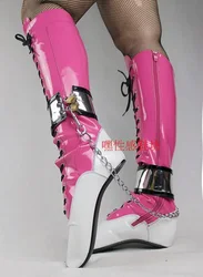 CACA New Custom Queen Ballet Boots,Women's Fetish Booties,Men Cosplay Dance Shoes,Chain Lock SM Botas,18cm,Peach White,Dropship