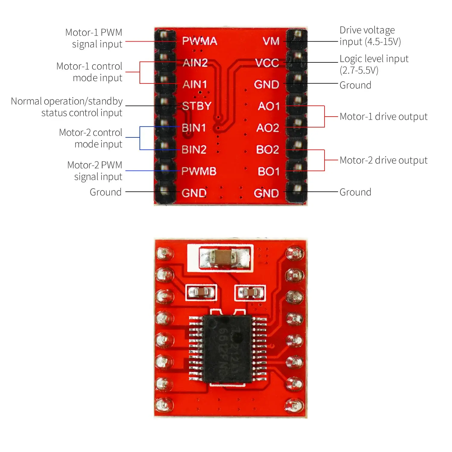 Yahboom H-bridge Dual Motor Drive Board Electronics Module with AT8236 Chip Support 5-12V Voltage TB6612FNG Module For Robot Car