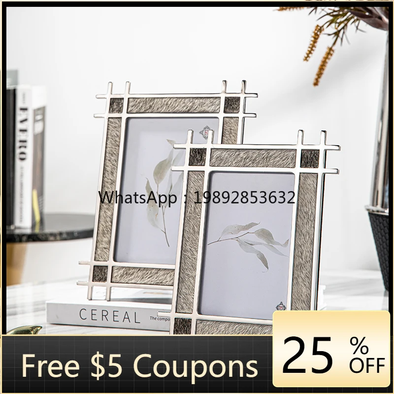 LYY Stainless Steel Horsehair Photo Frame Display Stand Light Luxury 6inch 7inch Photo Frame High-end Bedroom Decoration
