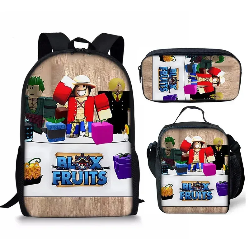 حقيبة ظهر مدرسية من Game Blox Fruits حقيبة غداء مقلمة مجموعة هدية لطلاب الأطفال #4