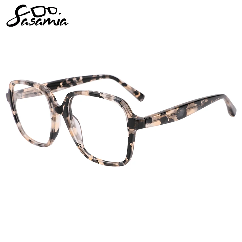 SASAMIA Unisex Eyewear Acetate Oversized Rectangle Glasses Optical Prescription Glasses Wide Temples Colors Glasses WD1409