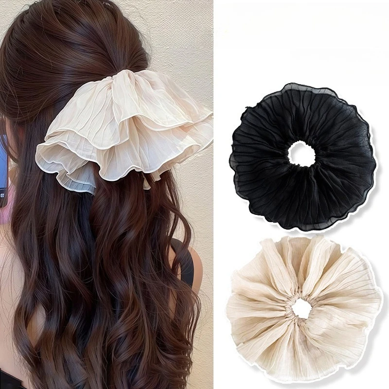 

oversized pleated mesh large intestine hair band women's high-end hair tie rope high-end headgear hair accessories
