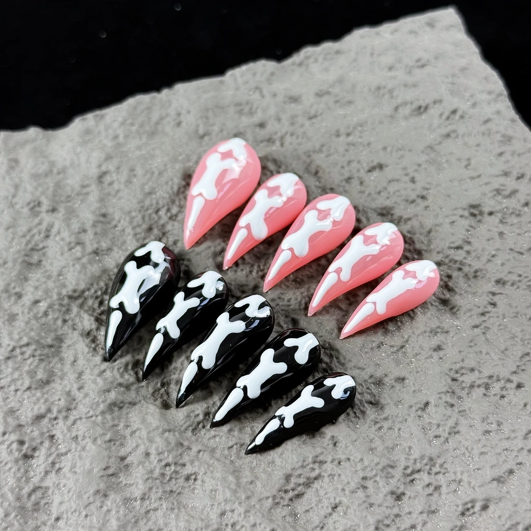 10 Stück hochwertige, süße und coole Mädchen-Accessoires, handbemalte Halloween-Drachenkralle mit Farbverlauf, schwarz-rosa Farbkontrast. – Detail 7