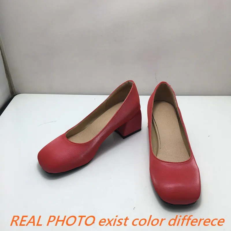 Girseaby 2022 Office Ladies Shoes Pumps Square Toe Block Heels Slip-On Big Size 30-48 Green Black Red Casual Spring S3096