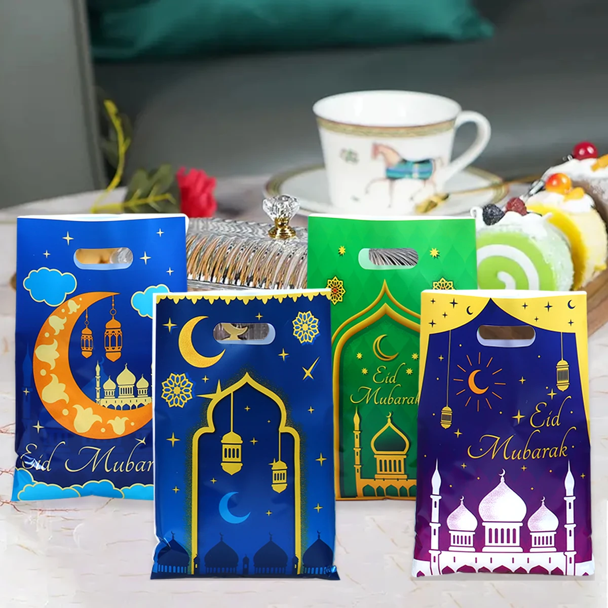 10/25/50Pcs Eid Mubarak Moon Castle Gift Bag Ramadan Kareem Decor 2025 For Home Islamic Muslim Party Supplies Star Candy Bag