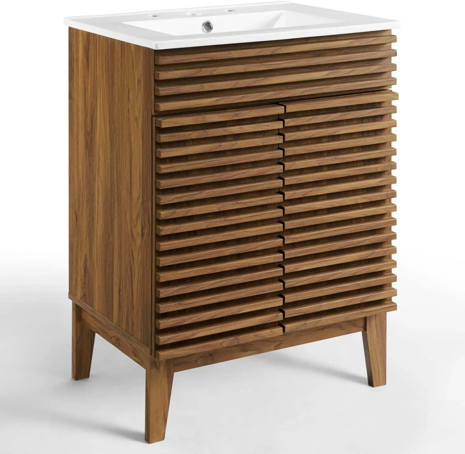 

24-дюймовая тумба для ванной комнаты в стиле середины века, цвет белый орех, с раковиной и местом для хранения