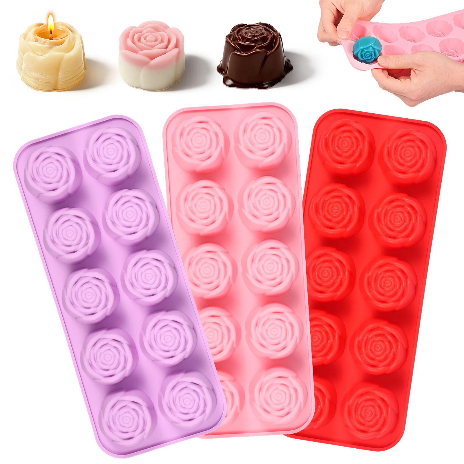 2/3 Pcs Flower Silicone Mold 10/15 Holes Small Rose Flower Cake Mold DIY Handmade Chocolate Ice Molds for Cake Candle Ice Cream