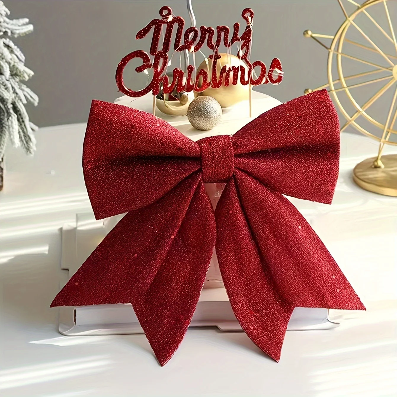 عيد الميلاد مطرزة القوس شجرة عيد الميلاد الحلي عطلة اللباس الدعائم زينة عيد الميلاد DIY الملحقات