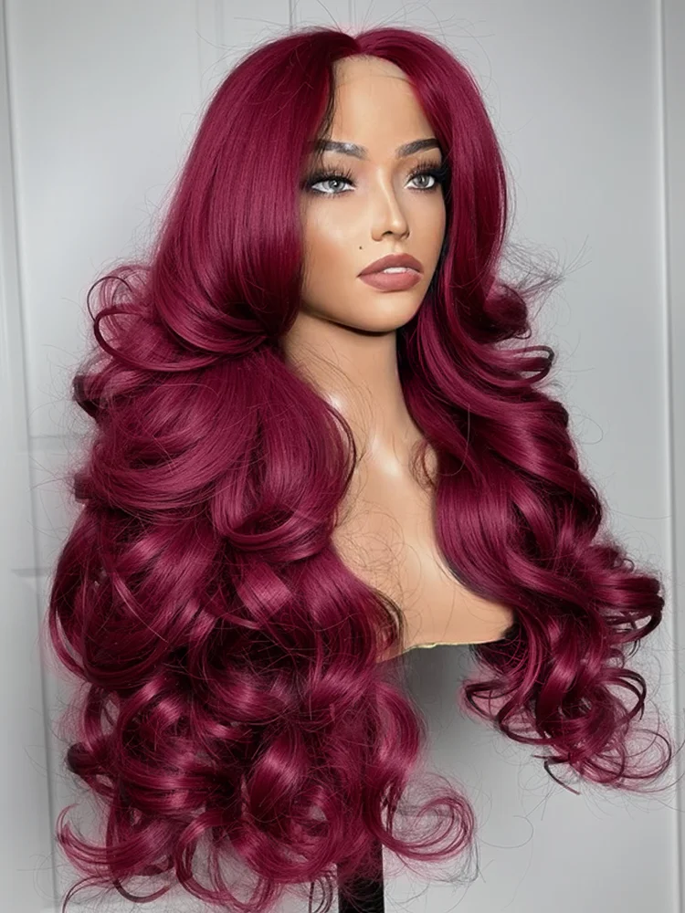 

13x6 99j Burgundy Lace Front Human Hair Wig 13x4 Pre Plucked Transparent Lace Red Wine Colored Body Wave Hd Lace Frontal Wigs
