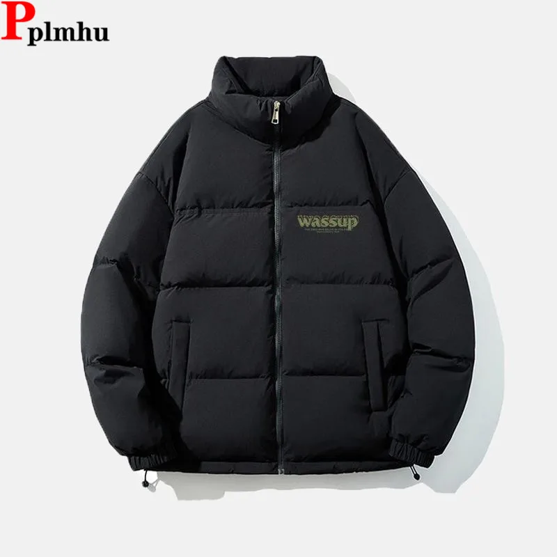 Snow Wear Black Down Cotton Jacket Coats Tops Korea Letter Print Fashion Zip Chaqueta Loose Casual Casaco  Warm New Women Abrigo