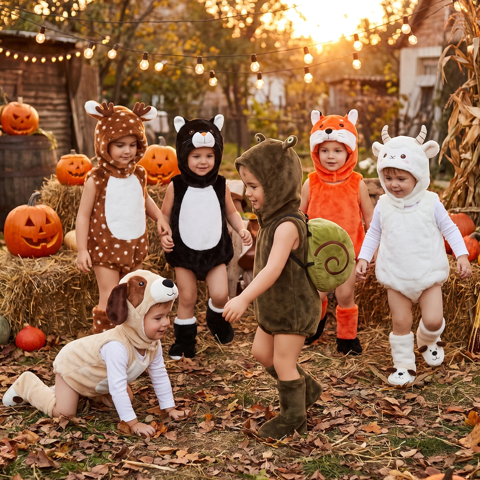 2027 Winter New Toddler Baby Halloween Animal Costume Sleeveless Plush Warm Romper Cartoon Hat Socks